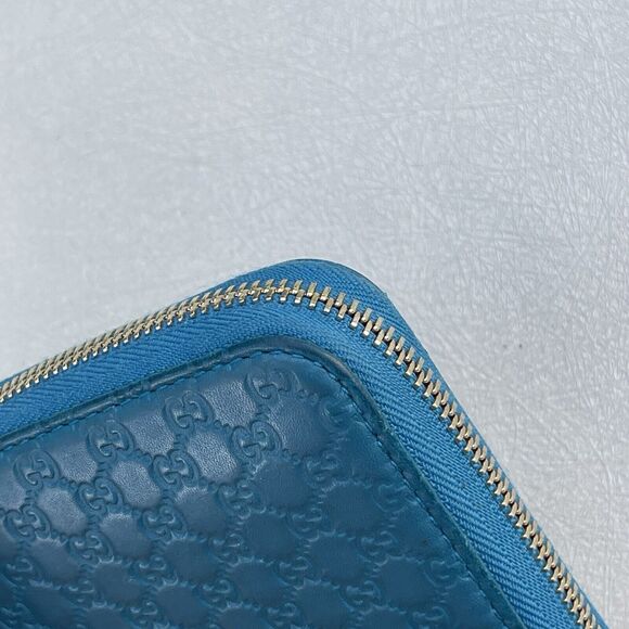 Gucci Blue Guccisima Leather Zip Around Wallet GG - Picture 5 of 14